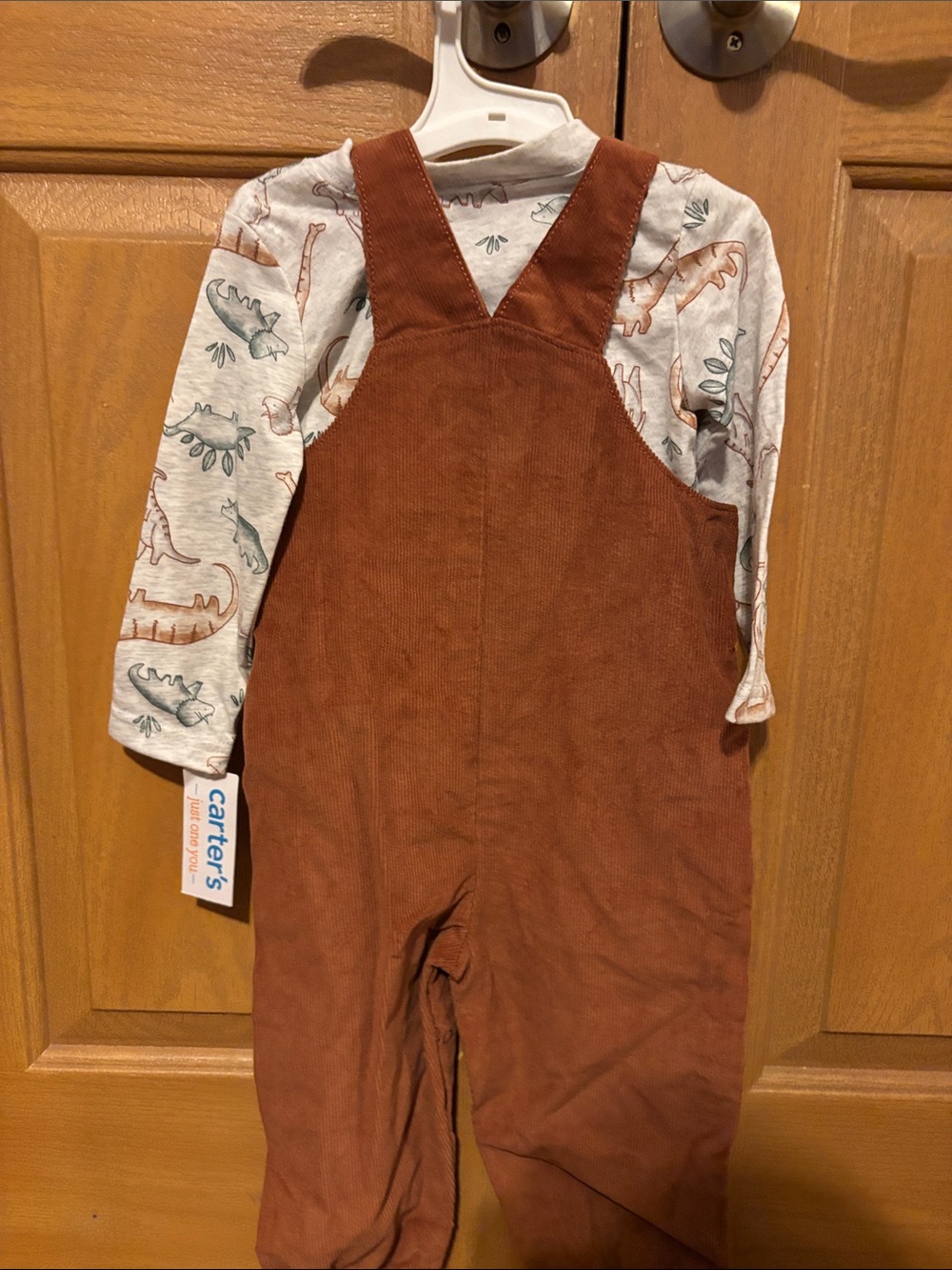 Carter's Rust Brown Corduroy Overalls with Long-Sleeve Dino Tee - Picture 4 of 4